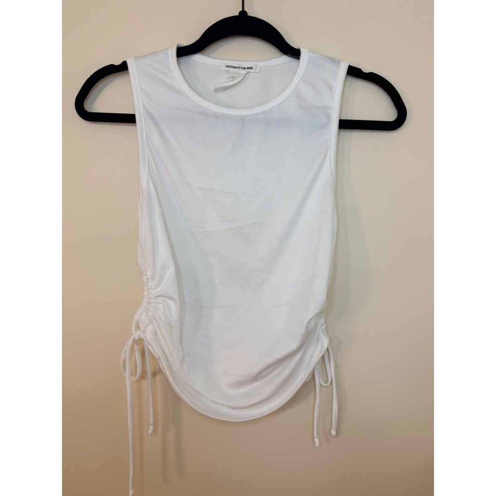 Caution to the Wind Womens White Ruched Side Drawstring Tank Top Size Medium